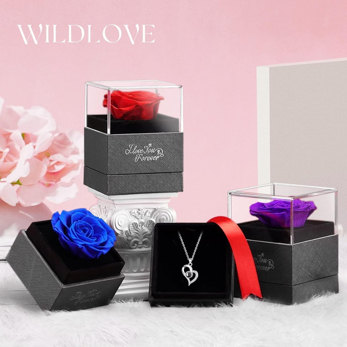 Preserved Rose with "I Love You" Necklace