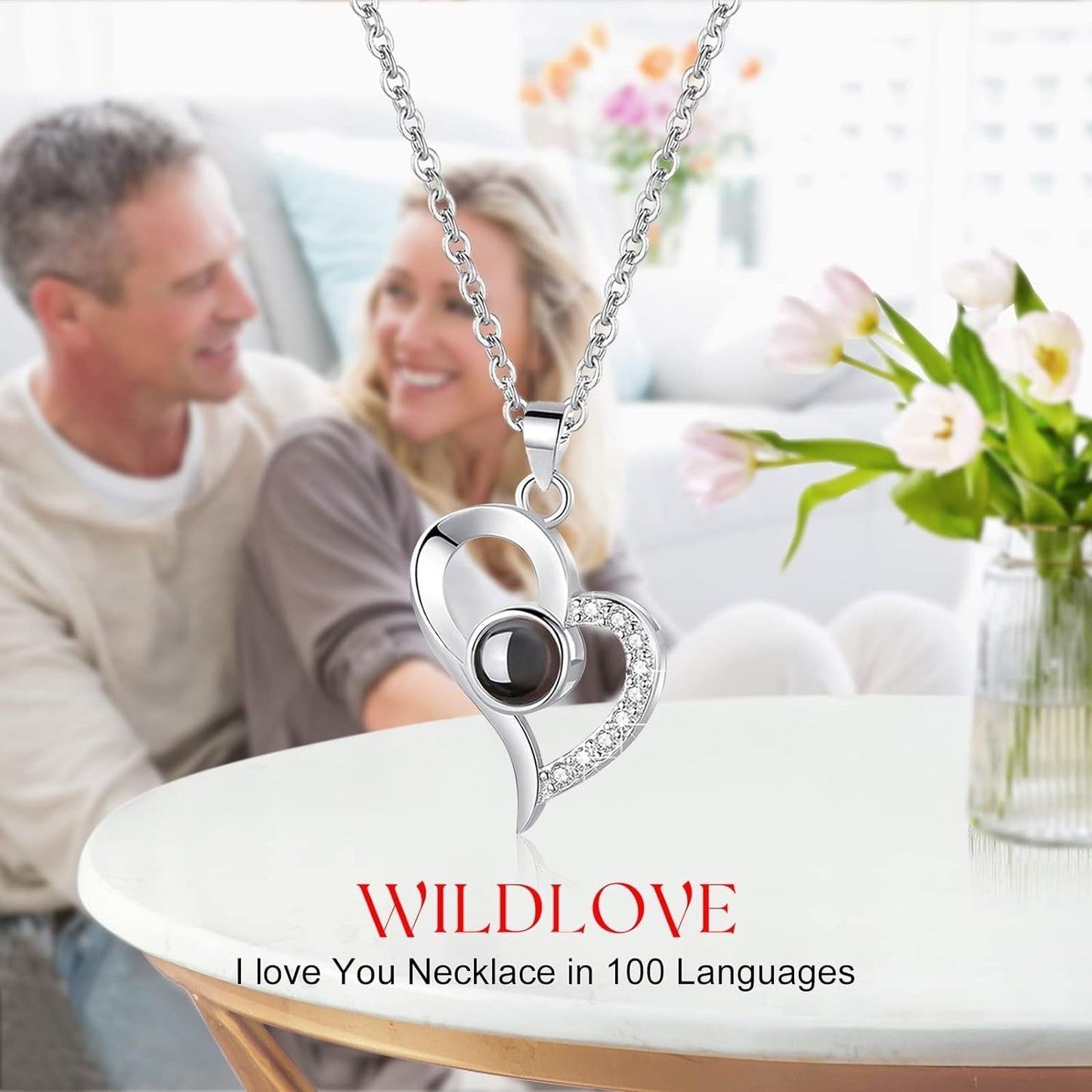 Preserved Rose with "I Love You" Necklace